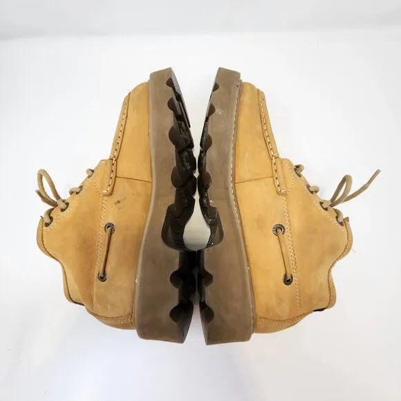 Tommy Hilfiger Mens Chukka Lug Trail Boots Size 8 M Tan Leather Logo Lace Up Y2K