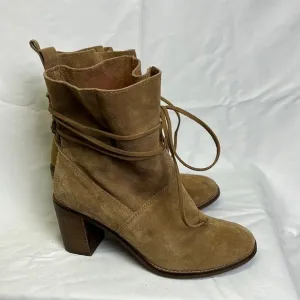 Toms‎ Brown Suede Tie Square Heeled Ankle Booties/Boots Womens Size 7