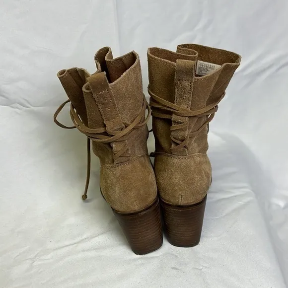 Toms‎ Brown Suede Tie Square Heeled Ankle Booties/Boots Womens Size 7