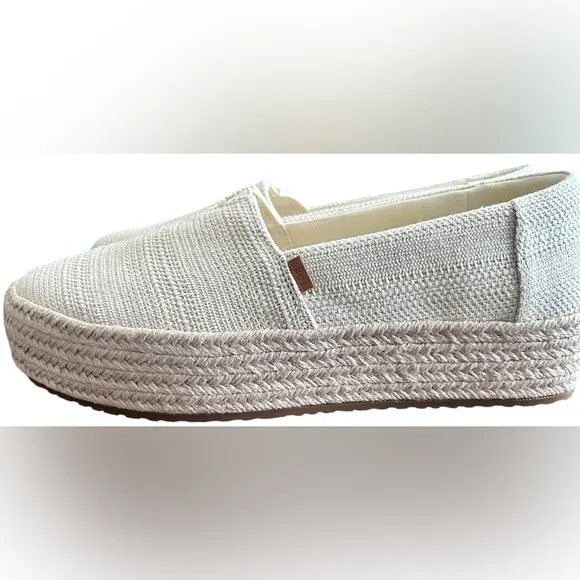 TOMS Valencia Sparkly Metallic Crochet Platform Espadrilles In Cream Sz 9.5✨NIB✨