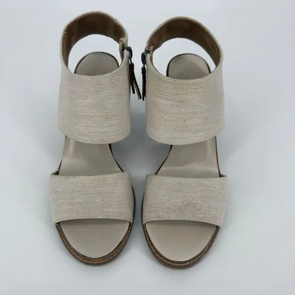 TOMS Women's Natural Canvas Heeled Sandals Size 12 Open Toe Block Heel Zipper