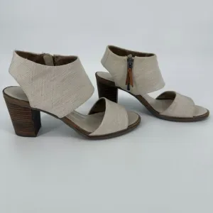 TOMS Women's Natural Canvas Heeled Sandals Size 12 Open Toe Block Heel Zipper