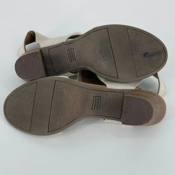 TOMS Women's Natural Canvas Heeled Sandals Size 12 Open Toe Block Heel Zipper