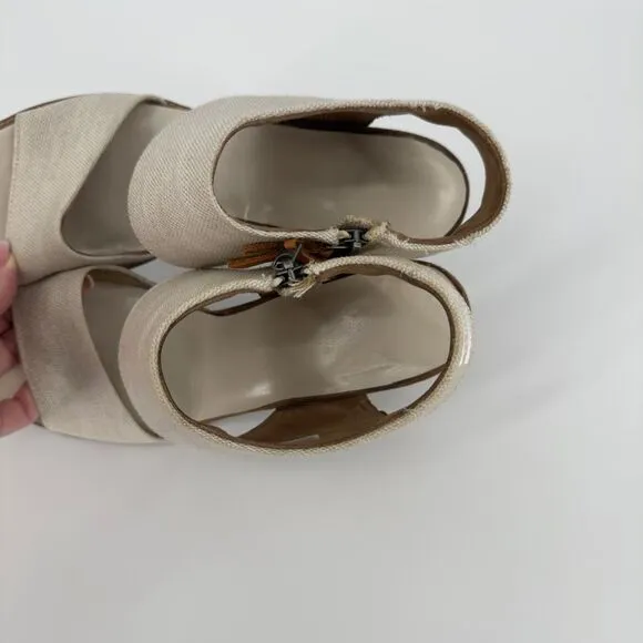 TOMS Women's Natural Canvas Heeled Sandals Size 12 Open Toe Block Heel Zipper