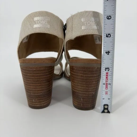 TOMS Women's Natural Canvas Heeled Sandals Size 12 Open Toe Block Heel Zipper