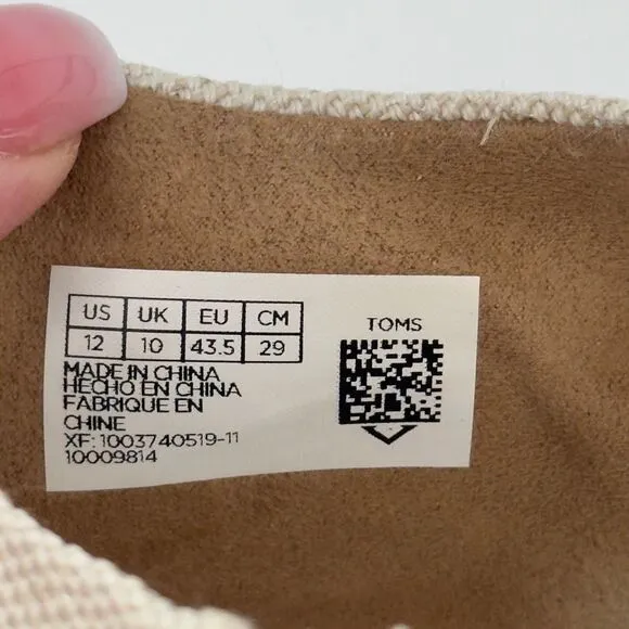 TOMS Women's Natural Canvas Heeled Sandals Size 12 Open Toe Block Heel Zipper