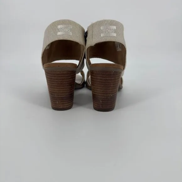 TOMS Women's Natural Canvas Heeled Sandals Size 12 Open Toe Block Heel Zipper