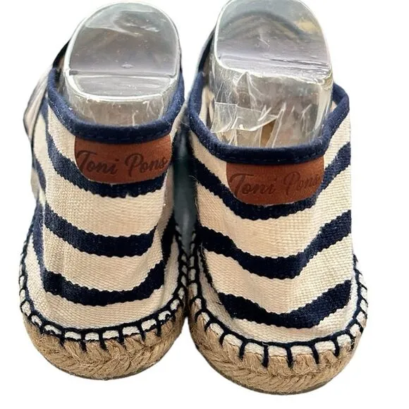 Toni Pons Blue Striped Canvas Classic Jute Flat Espadrille Unisex Size 9 New!