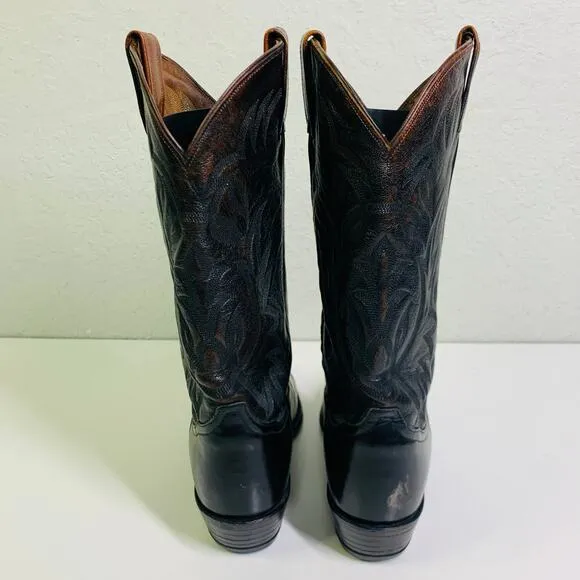 TONY LAMA Boots Vintage 9.5 D Black Cowboy Calf Leather w/Lizard‎ Wingtip CY3505