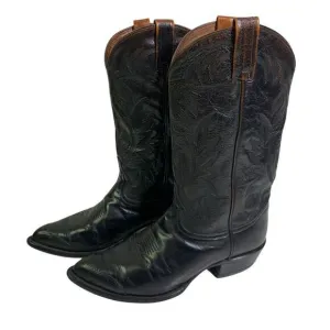 TONY LAMA Boots Vintage 9.5 D Black Cowboy Calf Leather w/Lizard‎ Wingtip CY3505