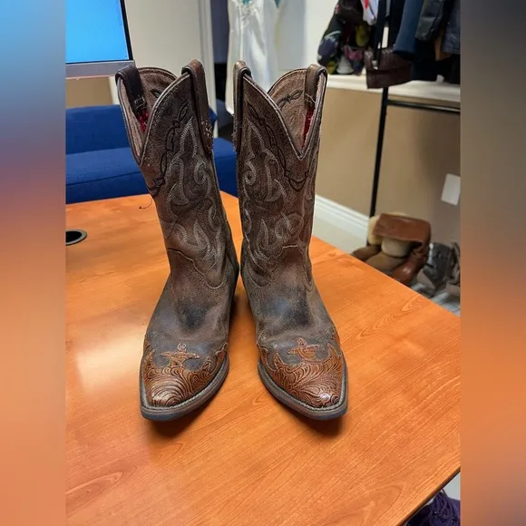 Tony Lama Kids Vaquero Brown Leather Western Boots - Size 1.5 D Mid calf