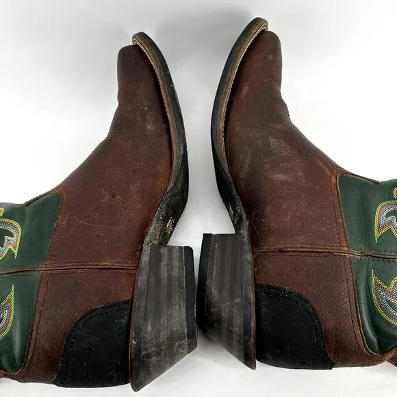 Tony Lama Mustang Buckaroo Boots Mid Calf Leather K Narrow Toe Brown Green 13B