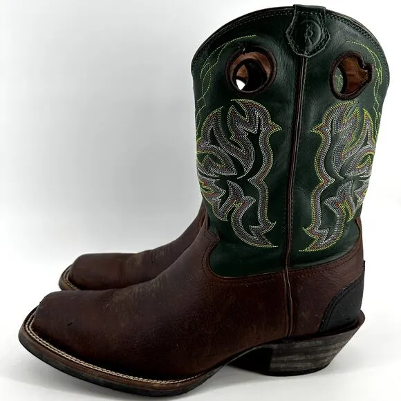 Tony Lama Mustang Buckaroo Boots Mid Calf Leather K Narrow Toe Brown Green 13B