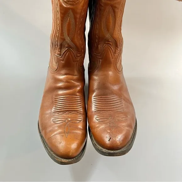 Tony Lama Tan Brown Stitched Leather Mid Calf Cowboy Boots Mens