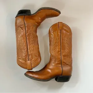 Tony Lama Tan Brown Stitched Leather Mid Calf Cowboy Boots Mens