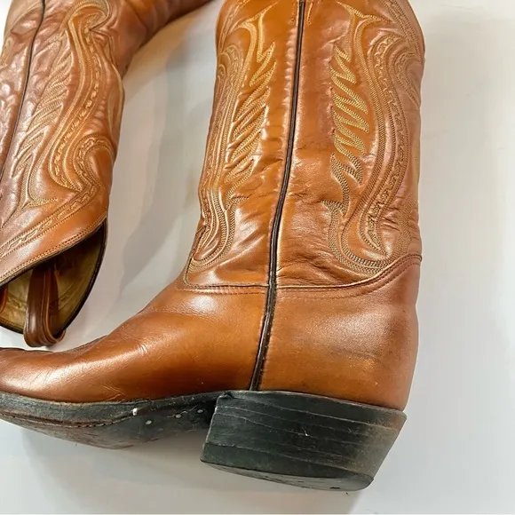 Tony Lama Tan Brown Stitched Leather Mid Calf Cowboy Boots Mens