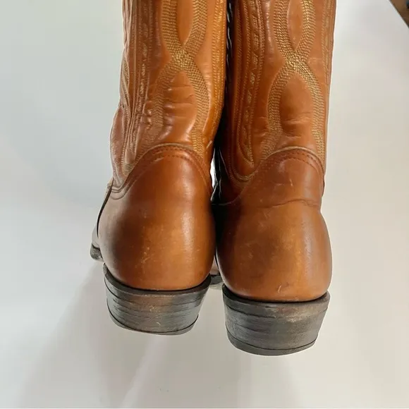 Tony Lama Tan Brown Stitched Leather Mid Calf Cowboy Boots Mens