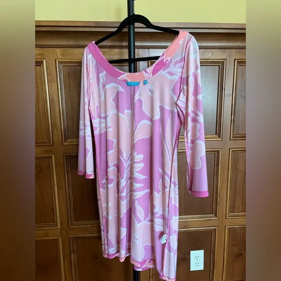 Tori Richard Dress Cropped Sleeves Pink Size M