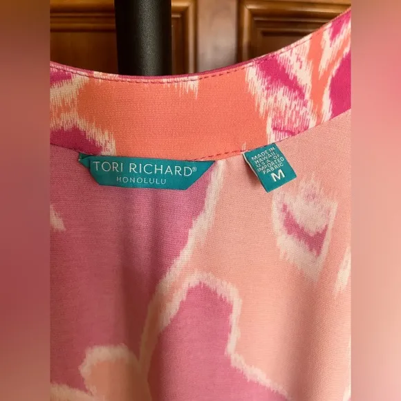 Tori Richard Dress Cropped Sleeves Pink Size M