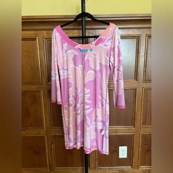 Tori Richard Dress Cropped Sleeves Pink Size M