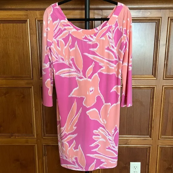 Tori Richard Dress Cropped Sleeves Pink Size M