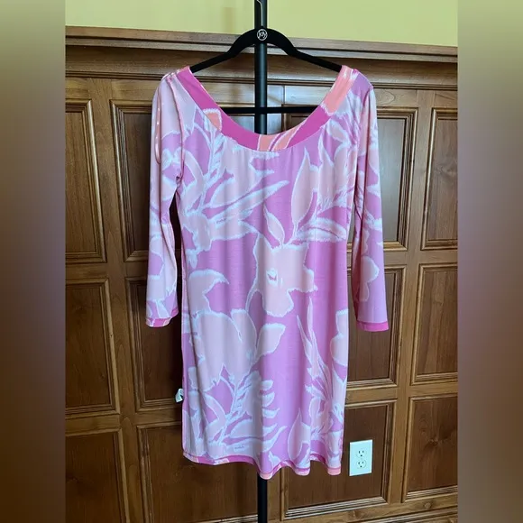 Tori Richard Dress Cropped Sleeves Pink Size M