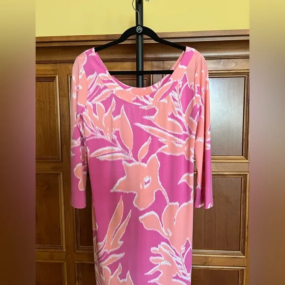 Tori Richard Dress Cropped Sleeves Pink Size M