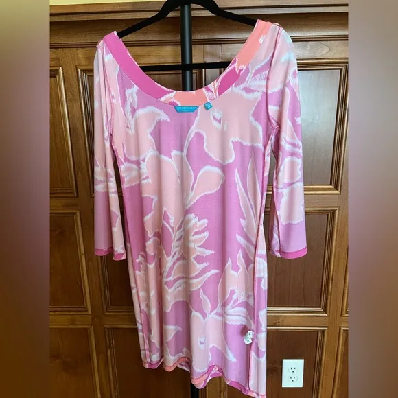 Tori Richard Dress Cropped Sleeves Pink Size M