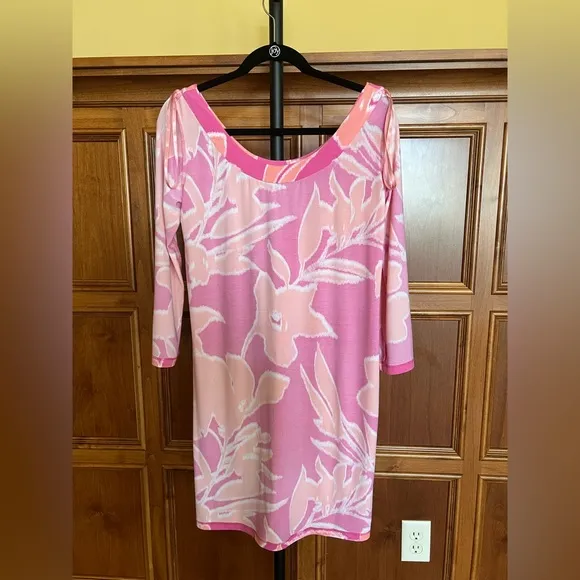 Tori Richard Dress Cropped Sleeves Pink Size M