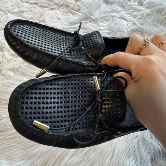 Tory Burch Black Perforated Driving mocassions loafers