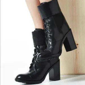 Tory Burch Broome High Heel Leather Combat Boots