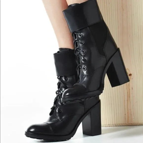 Tory Burch Broome High Heel Leather Combat Boots