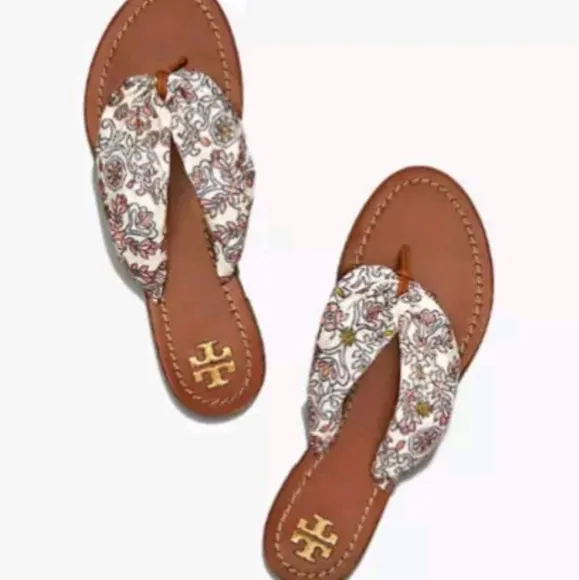 TORY BURCH Carson Printed Satin Sandals In Hicks Garden Sz: 6.5