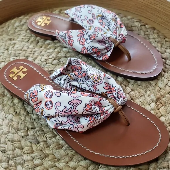 TORY BURCH Carson Printed Satin Sandals In Hicks Garden Sz: 6.5