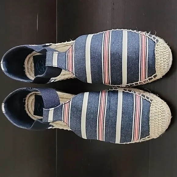 Tory Burch Catalina 3 50mm Espadrille Striped Canvas/Elastic Size 8
