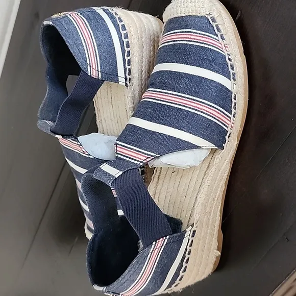 Tory Burch Catalina 3 50mm Espadrille Striped Canvas/Elastic Size 8