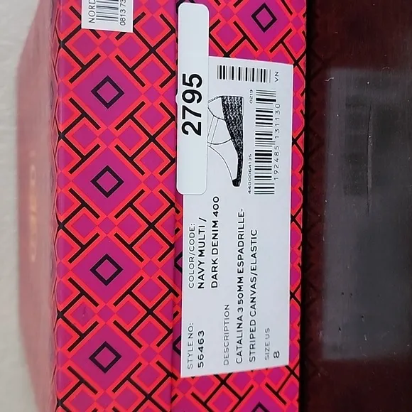 Tory Burch Catalina 3 50mm Espadrille Striped Canvas/Elastic Size 8