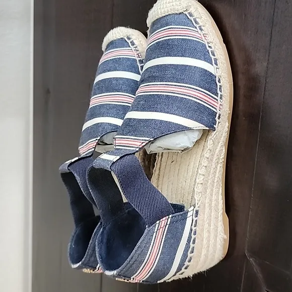 Tory Burch Catalina 3 50mm Espadrille Striped Canvas/Elastic Size 8