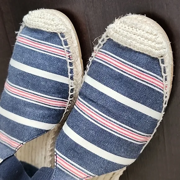 Tory Burch Catalina 3 50mm Espadrille Striped Canvas/Elastic Size 8
