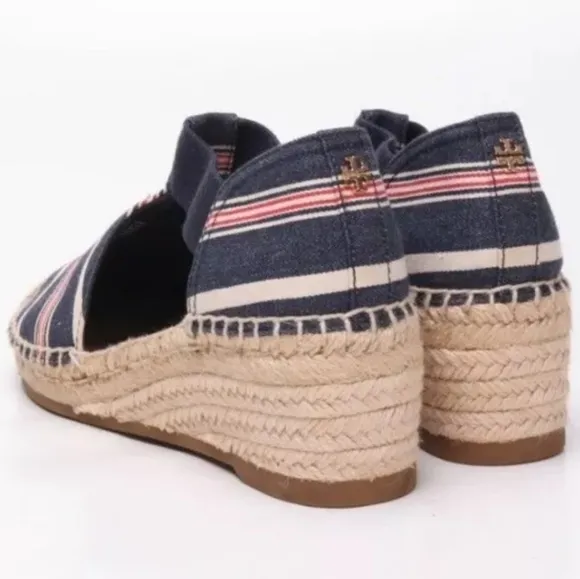 Tory Burch Catalina 3 50mm Espadrille Striped Canvas/Elastic Size 8