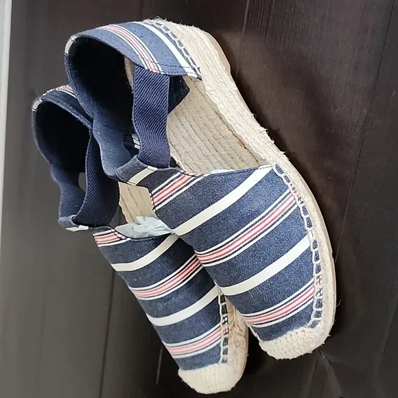 Tory Burch Catalina 3 50mm Espadrille Striped Canvas/Elastic Size 8