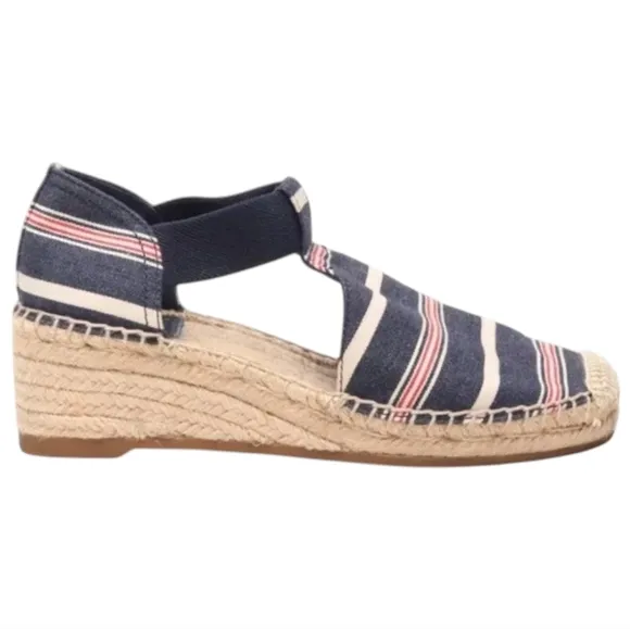 Tory Burch Catalina 3 50mm Espadrille Striped Canvas/Elastic Size 8