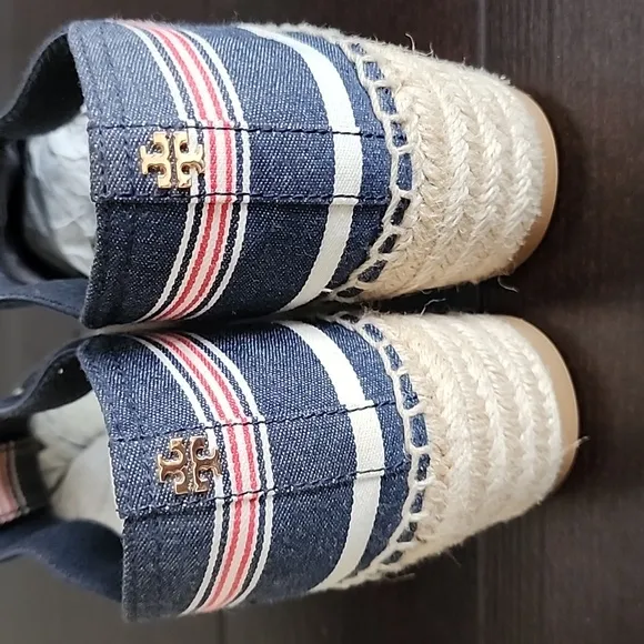 Tory Burch Catalina 3 50mm Espadrille Striped Canvas/Elastic Size 8