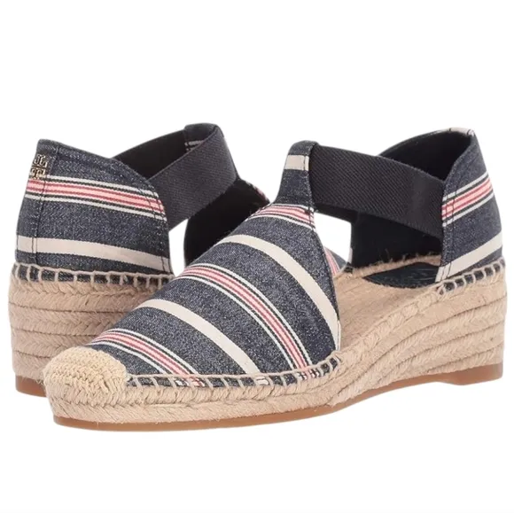 Tory Burch Catalina 3 50mm Espadrille Striped Canvas/Elastic Size 8