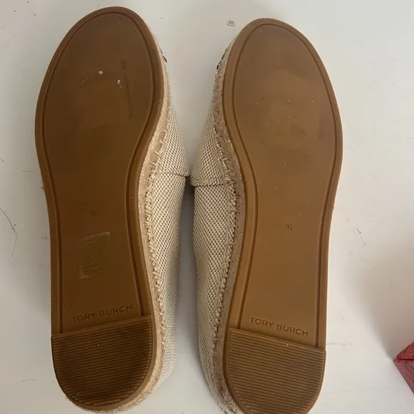 Tory Burch Color Block Canvas/Leather Espadrille Cream/Brown NWOT Size 9.5