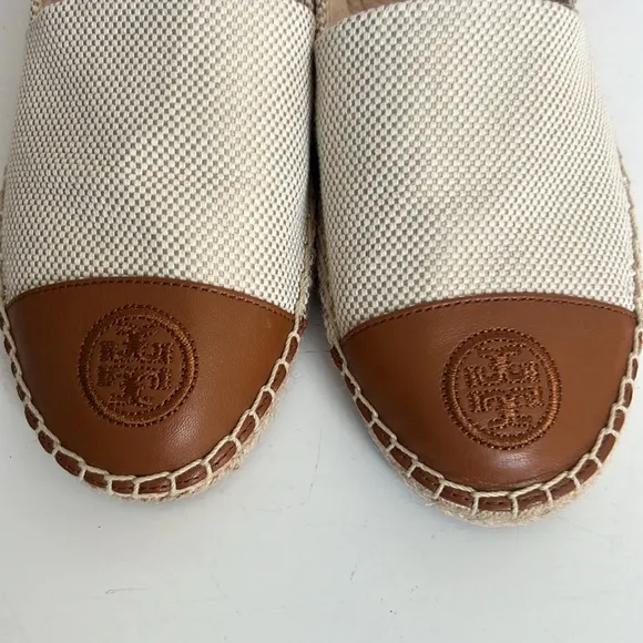 Tory Burch Color Block Canvas/Leather Espadrille Cream/Brown NWOT Size 9.5