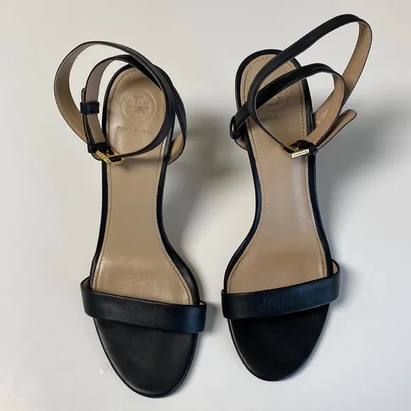 Tory Burch Elana Ankle Strap Leather Heel Sandals
