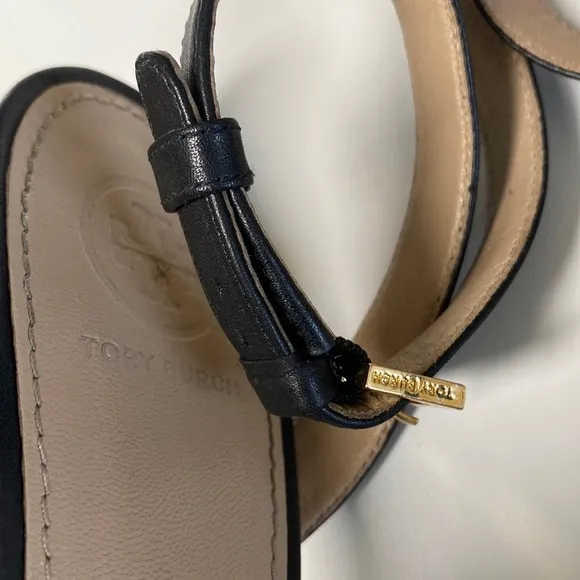 Tory Burch Elana Ankle Strap Leather Heel Sandals