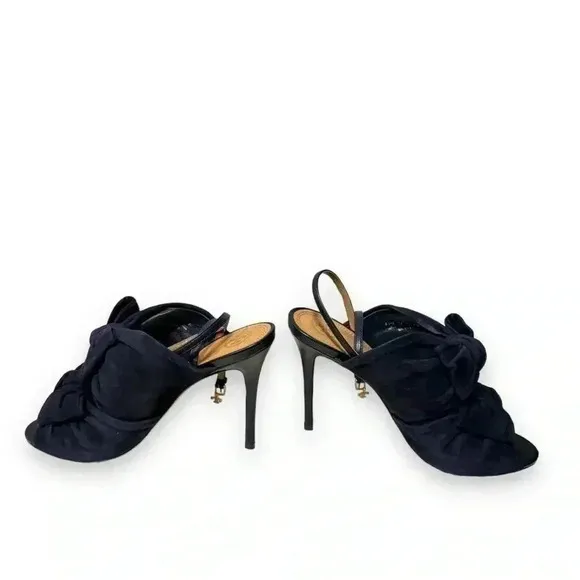 Tory Burch Eleanor 105mm Suede Bow Knot Heeled Sandals in Navy Blue Size 8.5