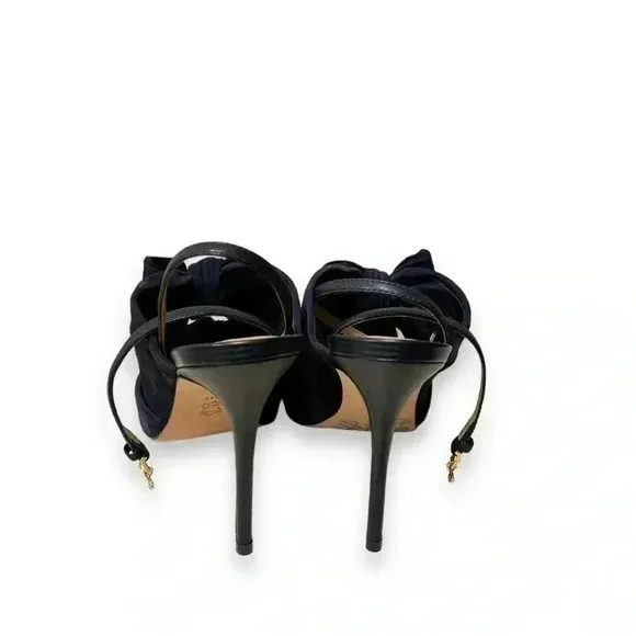 Tory Burch Eleanor 105mm Suede Bow Knot Heeled Sandals in Navy Blue Size 8.5